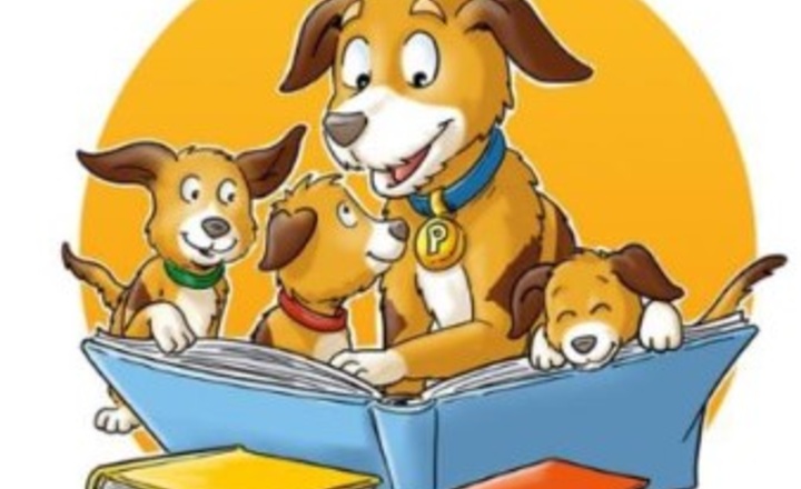 Logo der Büchertürme: Hunde lesen Bücher vor.
