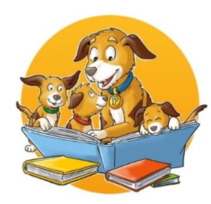 Logo der Büchertürme: Hunde lesen Bücher vor.